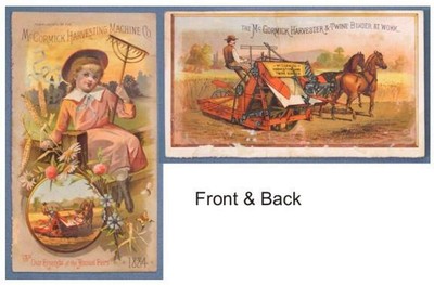 1884 McCormick Harvesting Machine Co. 2 Sided Full Color Victorian Trade Card-S3
