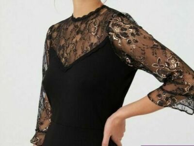 OASIS METALLIC LACE FLUTE SLEEVE DRESS COLOUR BLACK SIZE XL - NEW