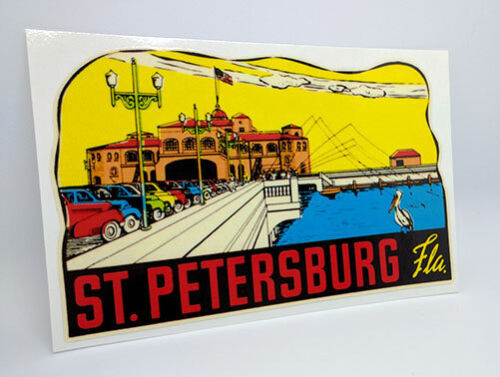 St. Petersburg Florida Vintage Style Travel Decal, Vinyl Sticker, Luggage Label