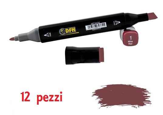 Set 12 Pz Pennarelli Doppia Punta Scuola Disegno Colore 1 Rosso Vino dfh