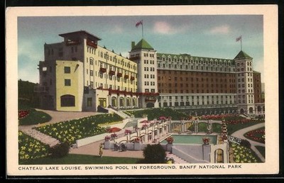 AK Lake Louise, Chateau, Swimming Pool in Foreground, Banff National Park 1960 
