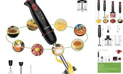 5-in-1 Multi-Function Hand Blender, 1000W Powerful and Sturdy with 12 Speed 