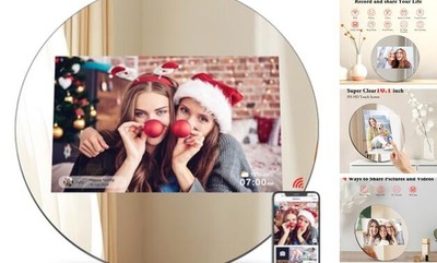 ThankVip Digital Picture Frame WiFi Digital Photo 10.1 Inch Silver Mirrored
