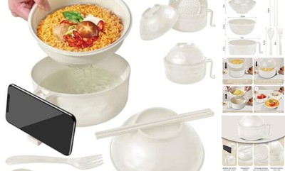 Ramen Bowl Set，Microwave Ramen Cooker Instant Noodles Bowl with White