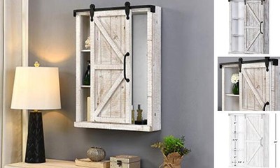  Winona Farmhouse Barn Door Cabinet Mirror, American Crafted, 21 x Aged White
