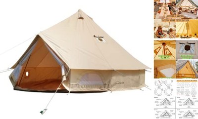 4 Season Canvas Yurt Tent with 2 Stove 4M=13.2ft Khaki with 