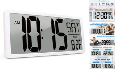 15'' Large Digital Wall Clock Battery Operated, Digital White15'white+battery