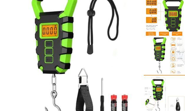  Fishing Scale and Ruler, 50Kg /110lb Waterproof Digital with Gripper Green