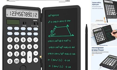 Portable Calculator with Notepad, Basic Calculator with Writing Tablet,12 Black