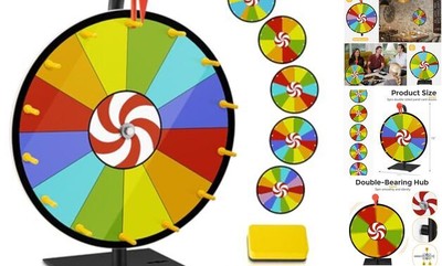 5 in 1 Color Prize Wheel - 12 Inch Wall Mounted or Tabletop Roulette Spinning 