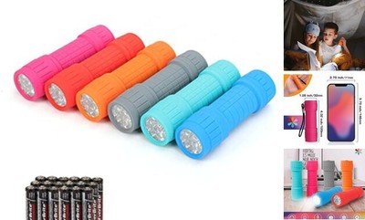  9-LED Flashlight 6-Pack Compact Handheld Torch Assorted Colors White Light