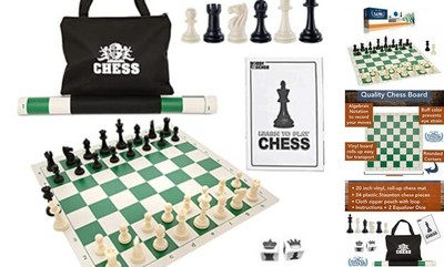  Best Value Tournament Chess Set - Includes 34 Chess Pieces, Roll Up Vinyl 1