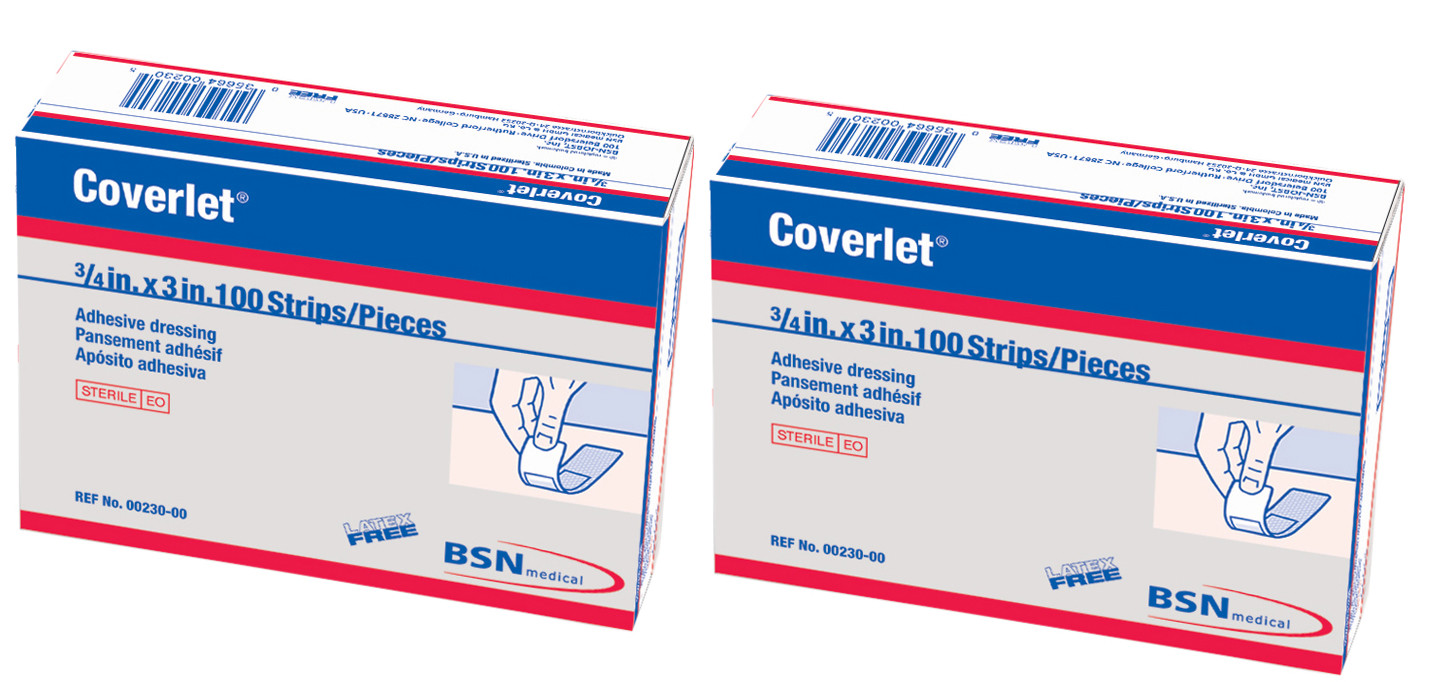 Coverlet Adhesive Bandages 3/4" x 3" Box of 100 Pack of 2