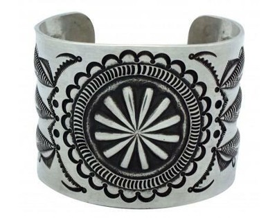 Edison Sandy Smith, Repouss̩ Stamped Silver Cuff, Navajo, 7 in