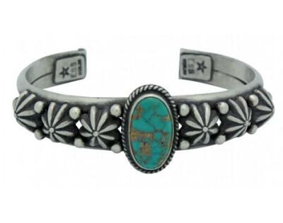 Edison Sandy Smith, Bracelet, Pilot Mountain Turquoise, Silver, Navajo Made, 7in