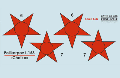 Print Scale 32-025 - 1/32 - Polikarpov I-153 "Chaika" Part 1, decal for aircraft