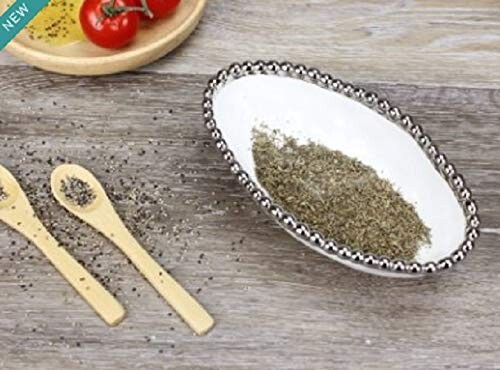 Pampa Bay Salerno Long Condiment Bowl, White/Silver (CER-2537-W)