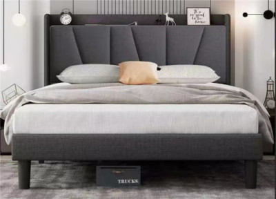Full Size Upholstered Bed Frame Fabric Bed Frame For Bedroom Living Room T7G9