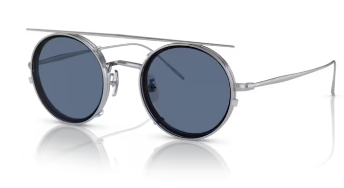 Pre-owned Oliver Peoples 0ov1292t G.pont 5315 Brushed Chrome Men's Eyeglasses With Clip-on In Demo Clear Lens