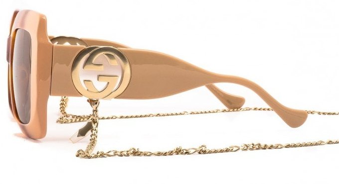 Pre-owned Gucci Gg1022s 003 Havana Ivory/brown/gold Oversize Square Women Sunglasses