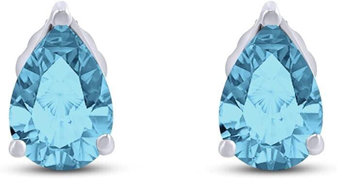 Solitaire Stud Earrings Pear Cut Simulated Aquamarine March Birthstone Sterling