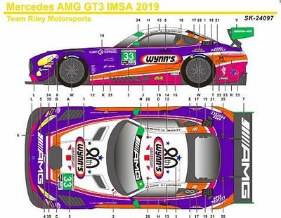 1/24 Mercedes AMG GT3 IMSA 2019 Decal SK24097 Tamiya 24235 Wynn''s Fujimi MFH