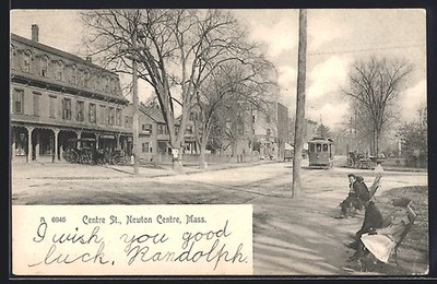 Ansichtskarte Newton Centre, MA, Centre Street 1906 