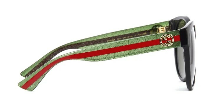 Pre-owned Gucci Gg0035sn 002 Black/black Green Round Women Sunglasses