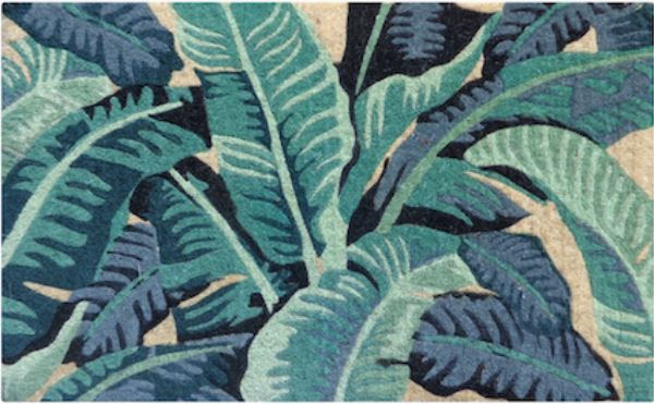 Tropical Leaves Colourful Blue Green Hues 100 Coir Doormat