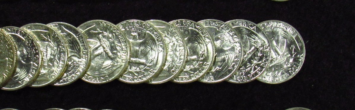 One Quarter Roll 1960 D BU Silver Washington Quarters  Beautiful  10 Coins