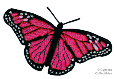 PINK MONARCH BUTTERFLY PATCH new IRON-ON EMBROIDERED APPLIQUE beautiful CRAFT