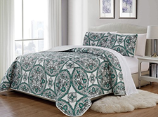 Linen Plus Full\/Queen 3pc Quilted Bedspread Set Oversized Coverlet Floral Aqua  eBay