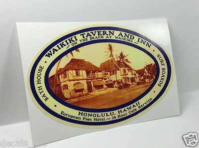Waikiki Tavern & Inn Hawaii Vintage Style Travel Decal / Vinyl Luggage Sticker