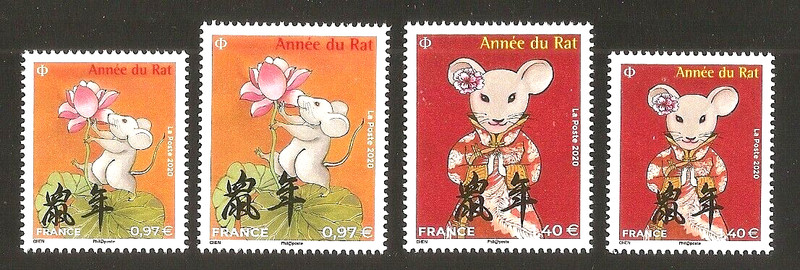 France 2020 Timbres NÂ° 5375 Ã  5378 Annee Du Rat(2 Grands+2 Petits) Neufs** Luxe