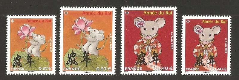 France 2020 Timbres NÂ° 5375 Ã  5378 Annee Du Rat(2 Grands+2 Petits) Neufs** Luxe