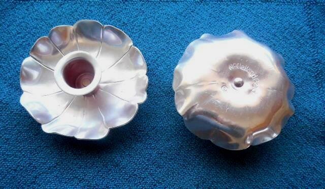 McClelland Barclay Pink Colored Aluminum Candlesticks Pair Floral Pattern Signed
