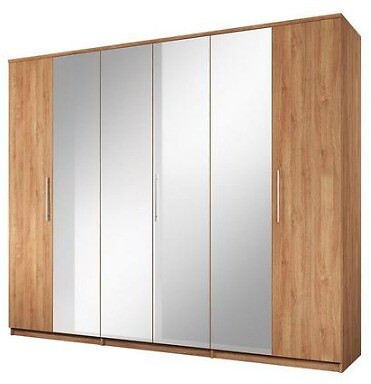 Prague 6 Door Mirrored Wardrobe Walnut H 199 W 240 5 D 52 5