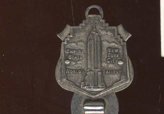 OLD NICKEL PLATED BRASS BOOKMARK, EMPIRE STATE BUILDING SOUVENIR, NEW YORK CITY
