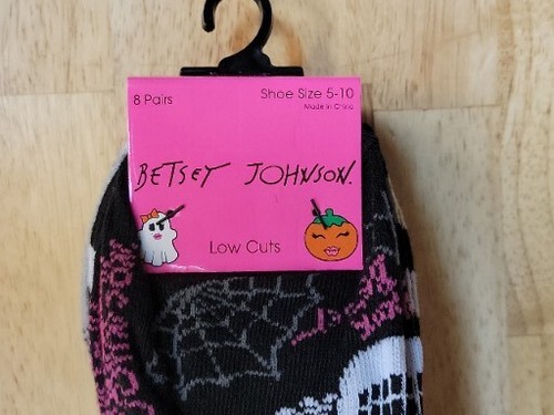 BETSEY JOHNSON 8 Pr CREW SOCKS HALLOWEEN Skeleton white Black Pink 5-10