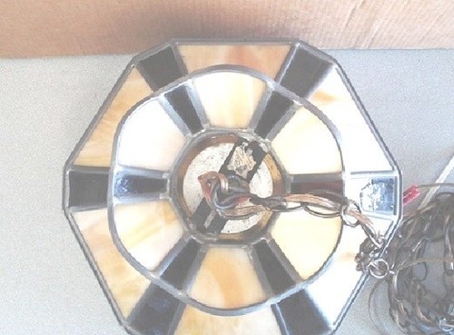 Vintage Art Glass Tiffany Style Chandelier Light Fixture