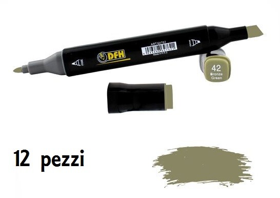 Set 12 Pz Pennarelli Doppia Punta Scuola Disegno Colore 42 Verde Bronzo dfh