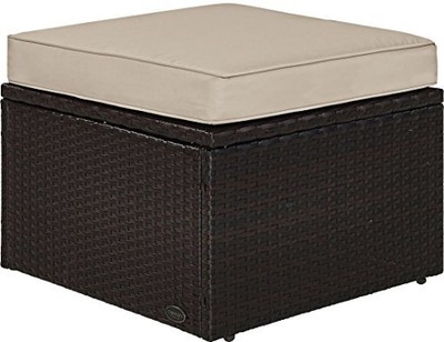 Ko70091brsa Palm Harbor Outdoor Wicker Ottoman Brown With Sand Cushions