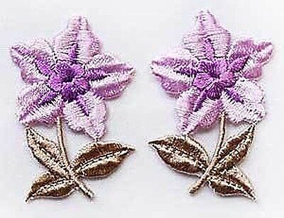 Purple Flower Appliques. 10 Embroidered, Iron-On Patches.