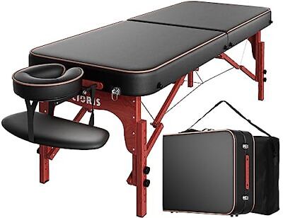  84'' Professional Massage Table Portable Reinforced Wooden Leg Black-brown Edge