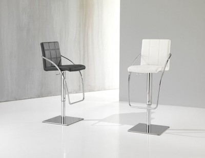 SGABELLO  MODERNO METALLO CROMATO LUCIDO  IMBOTTITO BIANCO / NERO