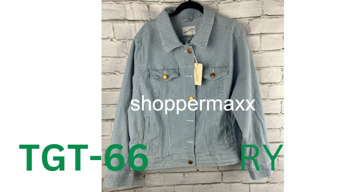 Women's Denim Jacket - Universal Thread, Light Blue Striped, BLUE-WHITE XXL