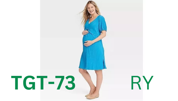 Short Sleeve Plisse Mini Maternity Empire Waist Dress - Blue, XL