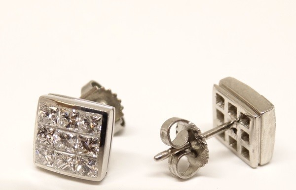 Platinum Diamond Earrings Tiffany & Co Invisible Set 1.25 ct. Total Dia. Weight.