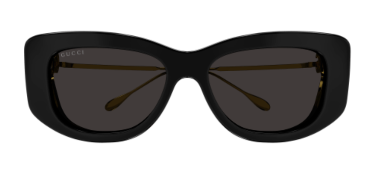 Pre-owned Gucci Gg1566s 001 Black-gold/grey Soft Cat Eye Women's Sunglasses In Gray