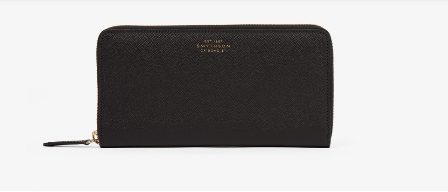 Smythson Large Zip Around Purse in Panama -Black- New with Tags | eBay
